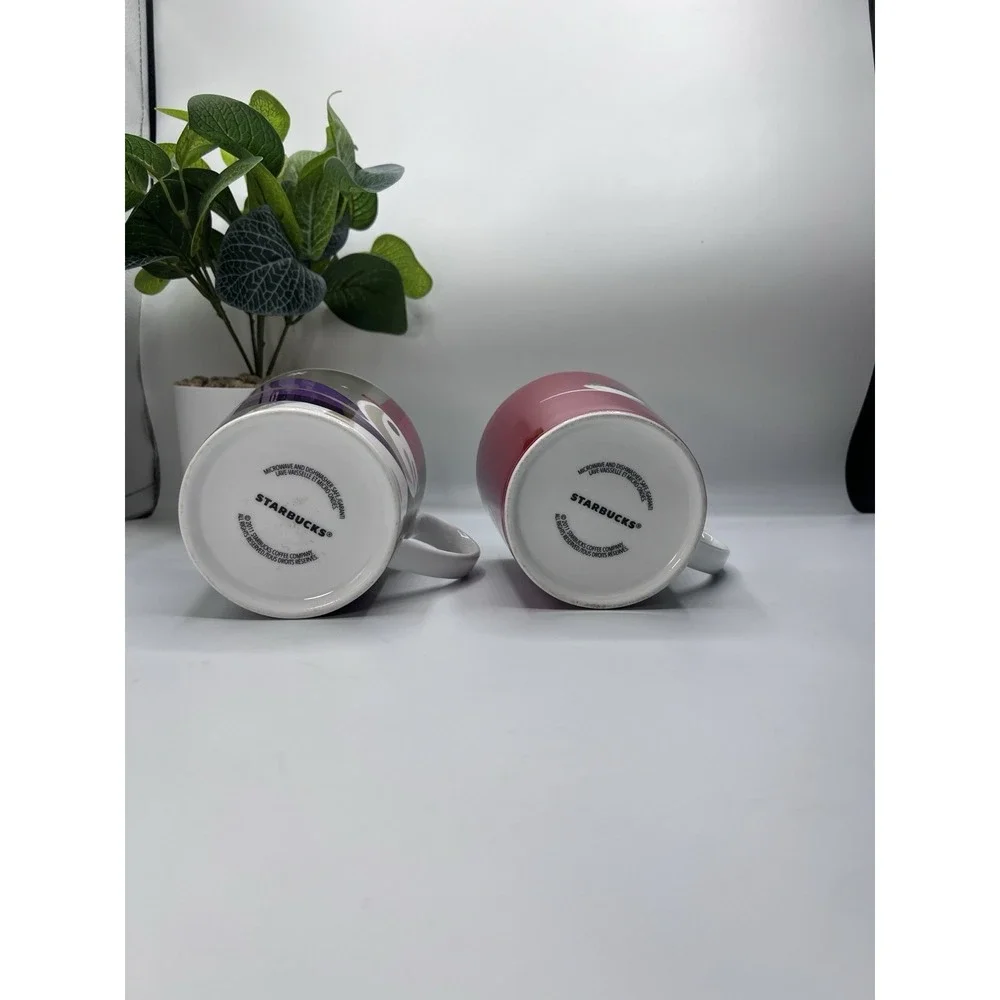 Starbucks Mugs Holiday 2011 Snowman Bird Christmas‎ Ornaments Red Gray Set of 2
